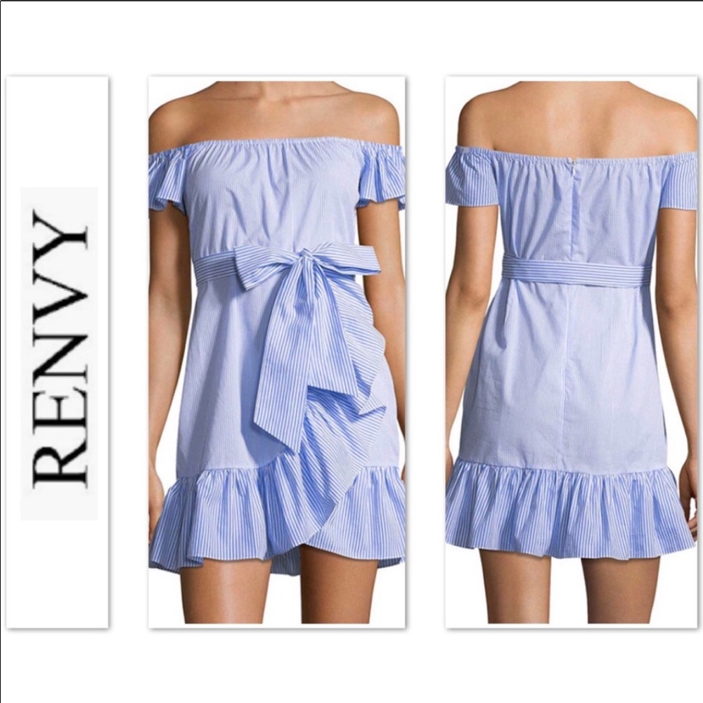 Renvy Ruffle Faux Wrap dress blue size Medium